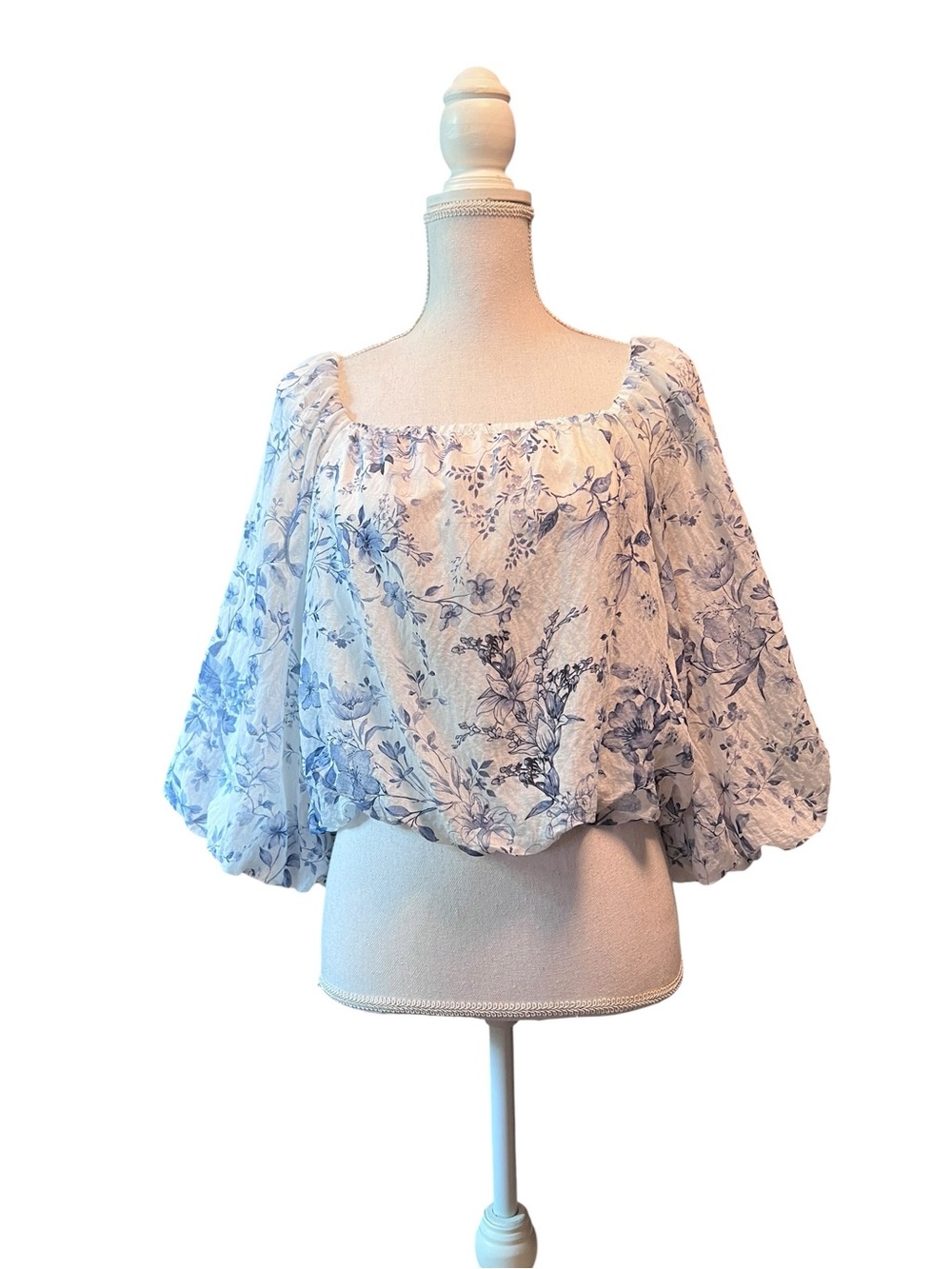 Calypso St. Barth Women’s Blouse White With Blue Floral Square Neckline
